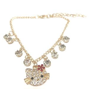 Hello Kitty Ankle Bracelet Gold Tone Rhinestones
